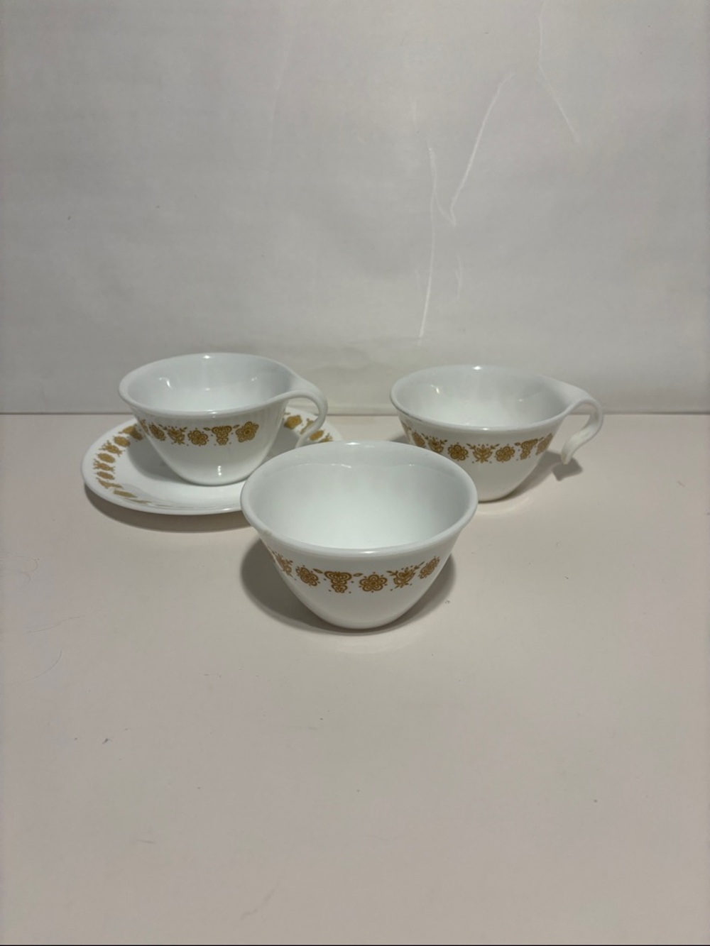 Vintage Corelle Butterfly Gold Cups and Saucer open sugar bowl